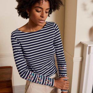 Statement Breton - LONG SLEEVE SHIRT- Ivory/ Navy Embroidered